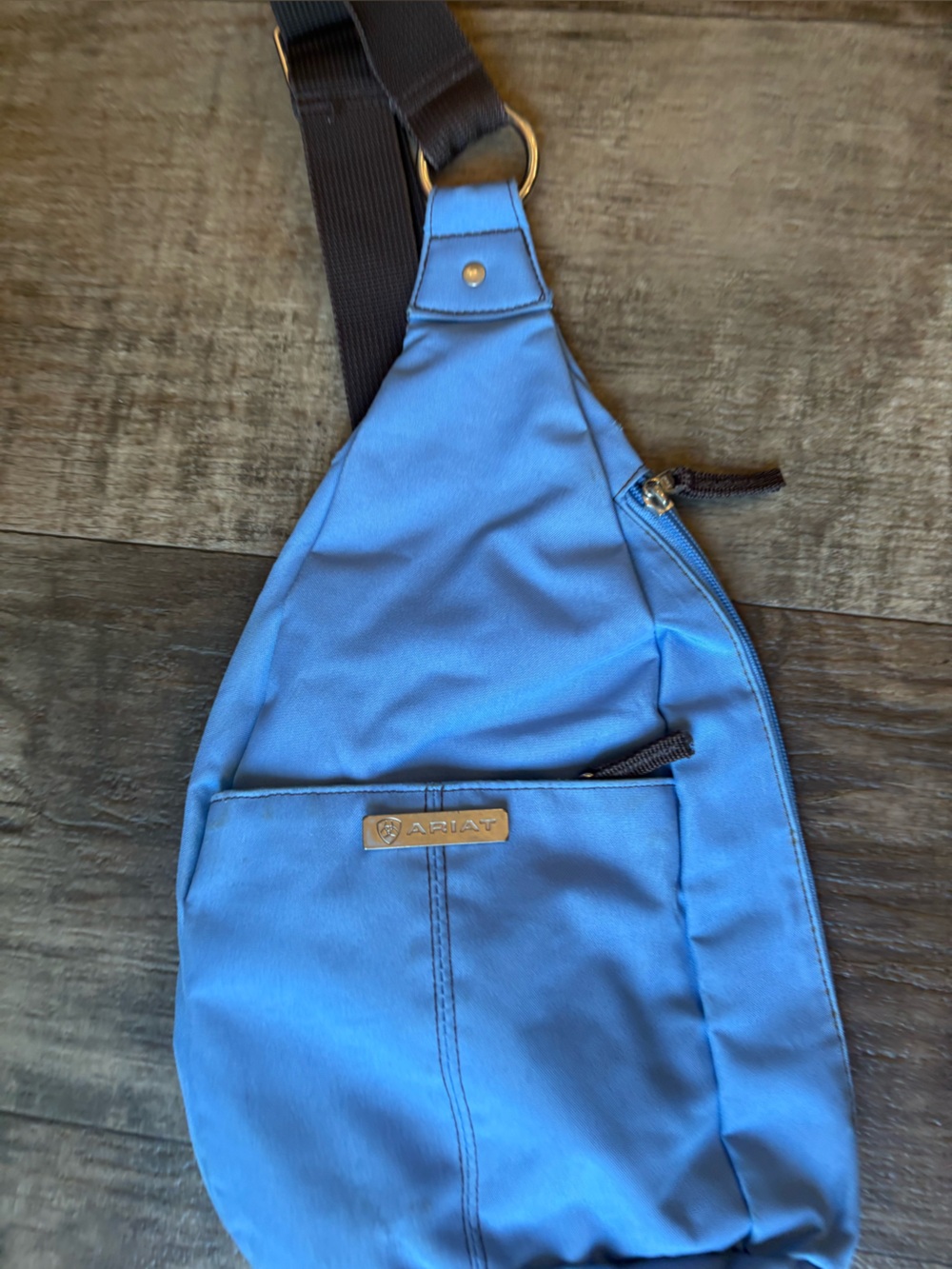 Ariat Blue Sling Crossbody Bag with Brown Strap - Picture 2 of 6